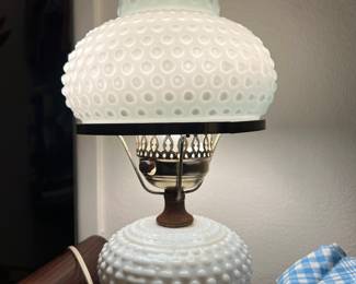 Hobnob milk glass lamp. So cute!