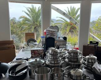 Large selection of pots and pans including Calphalon, Meijer, Commercial cookware and more.