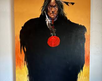 Absolutely beautiful Lawrence Lee original oil painting of an Indian chief! Lawrence Lee is a well-known listed artist! Get in line early this will go fast! 