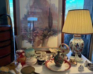 Lovely floral lamp, a collection Of antique hand mirrors A wonderful collection of bunnies and ducks by Royal Crown, Derby. Bone China, a collectors dream