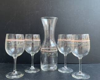 Lenox Rose Manor Carafe & Wine Glasses vintage