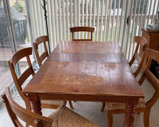 Farmhouse table & 6 rush seat chairs
