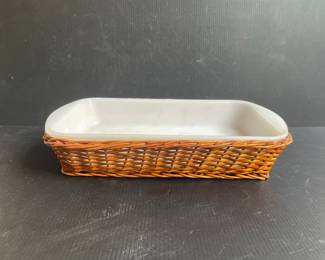 Glassbake casserole in basket