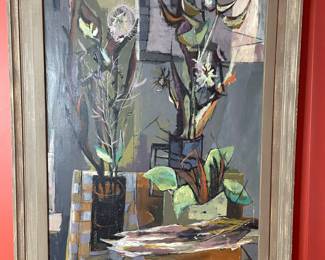 Vintage abstract still life painting signed Fred Brian 1955