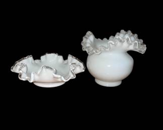 Vintage silver crest milk glass