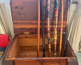 Cedar chest and vintage walking canes