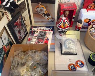 Vintage hockey collectibles, little league World Series Cooperstown pins, autographed sports memorabilia