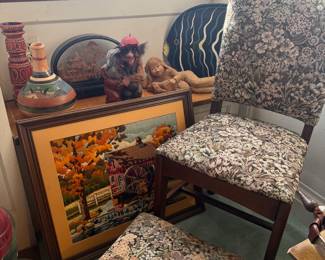Vintage tapestry chair and brass vanity stool