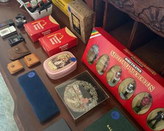 vintage pens, metal models, soaps, magnifiers 