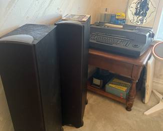 Klipsch speaker towers and 1977 IBM memory typewriter 