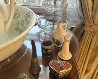 Brass bells and crystal serving stand