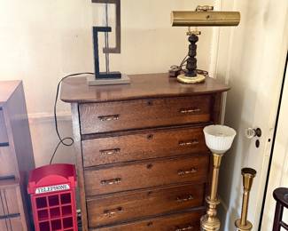Mid century lamps and tallboy dresser