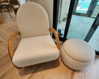Crate and Barrel Pollie White Boucle Nursery Rocking Chair and Ottoman