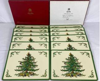 Spode Christmas Tree Green Trim Corkboard Placemats - set of 12