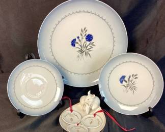 Bing and Grondal Collection - Mouse Dish #1562, 10" Cornflower Plate, Salad Plate, Saucer and Christmas Ornaments