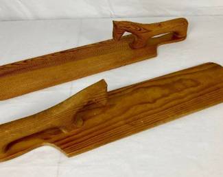 Vintage Pair of Norwegian Horse Wooden Trays "Mangle Boards"