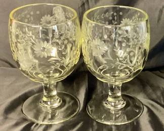 Extra Large Vintage Floral & Leaf Engraved Goblets 10.5" Tall