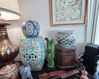 Asian Decor, Chinese, Japanese, Palm Beach Regency, (Green Figurines are resin, not jade.)