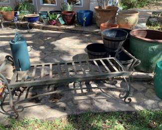 more pots and metal bench