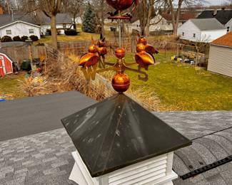Copper weathervane featuring mother bird w/ worm for baby birds
