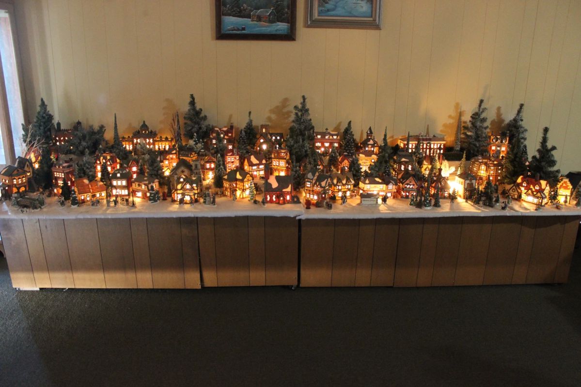 DICKENS CHRISTMAS DISPLAY, THIS WAS BEFORE BEING DISASSEMBLED AND PLACED BACK IN ORIGINAL BOXES