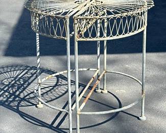 SMALL SPLIT CIRCULAR TABLES | French art nouveau style wrought iron split circular outdoor tables. - h. 22 x w. 11 x l. 22 in (per half)