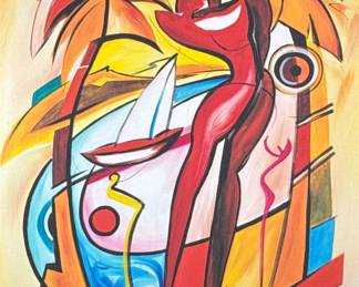 ALFRED GOCKEL (German, b. 1952) GICLEE | Romance Set Sail. Giclee on canvas. 32 x 23 in. sight
Print signed lower right, numbered “20/45” lower left, labeled on verso. - h. 42 x w. 33 in (Frame)