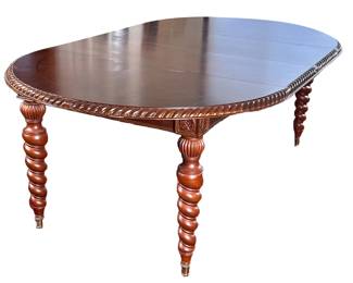 BOMBAY DINING TABLE | Bombay extending leaf dining table with carved border and spindle carved legs; having 2 18in. wide leaves. - h. 31 x w. 54 x l. 88 in (fully extended)