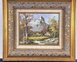 SIGNED MOUNTAIN OIL PAINTING | Mountain
Oil on canvas. 8 x 10 in. Sight. Signed lower right. -  h. 15 x w. 17 in (Frame)
