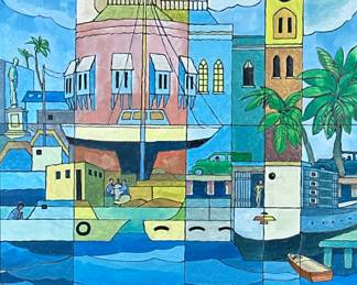 J. Cooper Artwork | Bridgetown II. Oil on canvas. 20 x 24 in. canvas. Signed lower right. - h. 26 x w. 22 in (Frame)