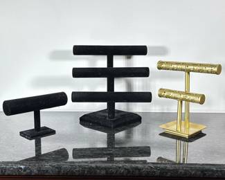 (3pc) BRACELET STANDS | Lot of 3 bracelet stands including 2 felt stands & 1 metal. -  h. 12 x w. 12 x d. 10 in (largest)