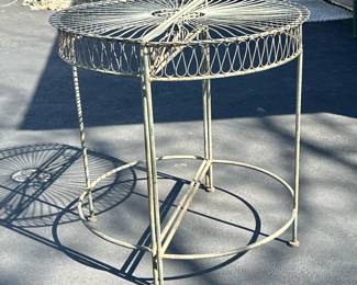 OUTDOOR SPLIT CIRCULAR TABLE | French art nouveau style wrought iron split circular outdoor tables. - h. 30 x w. 15.5 x l. 29.6 in (per half)