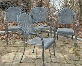 (4pc) METAL OUTDOOR CHAIRS | Round back metal outdoor armchairs. -  h. 36 x w. 23 x d. 22 in

