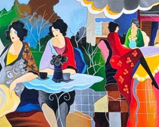 ITZCHAK TARKAY (ISRAELI 1935-2012) LITHOGRAPH | Afternoon Luncheon. Lithograph
20 x 28 in. sight. Signed lower right, numbered “115/350” lower left, labeled on verso - h. 31 x w. 50 in (Frame)