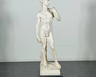 COMPOSITION DAVID STATUE | Composition “David” sculpture on stone base, signed on back “CASEA”. - h. 16 x w. 4.5 x d. 4.5 in
