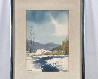 TAYLOR WATERCOLOR | Winter stream. Watercolor on paper. 7 x 4.5 in. sight. Signed lower right. - h. 10.25 x w. 8.25 in (Frame)
