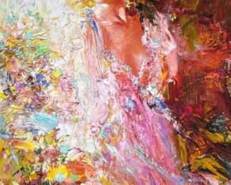 MSTISLAV PAVLOV (RUSSIAN B. 1967) SIGNED GICLEE | Awakening Beauty. Giclee print on canvas
41 x 27 in. Canvas. Signed lower left and numbered "70/295" lower right. -  h. 50.5 x w. 37 in (Frame)