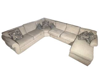 BROYHILL FURNITURE SECTIONAL | Large sectional couch from Broyhill Furniture including; 2 2-cushion sections, corner section, and lounger section. - h. 36 x w. 120 x l. 144 x d. 40 in
