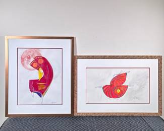 (2pc) ANDREW DEVRIES ARTWORK | Pair of dancing woman artworks; 16.5 x 13 in. sight; signed lower right. - h. 24 x w. 20.5 in (Frame)