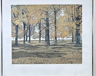 PHIL GREENWOOD (Welsh b.1943) LITHOGRAPH | Leaf Fall. Color lithograph. 17 x 20 in. Sight. Signed, dated, titled, and numbered “146/250” on bottom. - h. 24 x w. 26 in (Frame)
