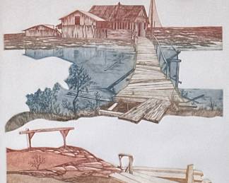 MARTIN TOBIAS (b. 1932), PRINT | Across the Bridge
Artists Proof. 25 x 19 in. Sight. Signed, titled, and marked “AP” on bottom. - h. 32 x w. 26 in (Frame)
