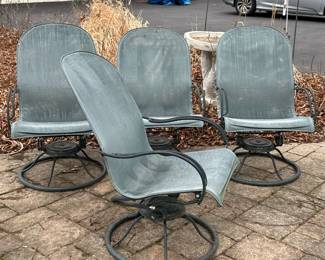 (4pc) SPRING BACK OUTDOOR CHAIRS | Spring-back rotating metal outdoor chairs. - h. 37 x w. 23 x d. 24 in

