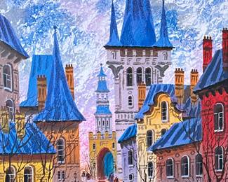 ANATOLE KRASNYANSKY (Ukrainian 1930-2023) SERIOLITHOGRAPH | Street of Old Prague. Seriolithograph. 30.5 x 25 in. Sight. Print signed lower right, labeled on verso. - h. 40.5 x w. 35 in (Frame)
