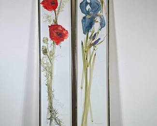 (2pc) JOANNE O. BARSUMIAN (1928-2009) PRINTS | Pair of floral prints by JoAnne O. Barsumian. - h. 36 x w. 8 in

