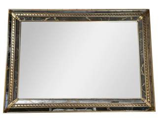 WALL MIRROR | Beveled glass mirror with gilt & patina border. - h. 30.5 x w. 42.5 in

