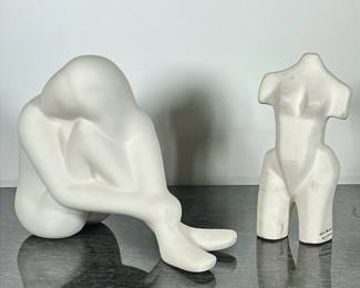 (2pc) BODY CERAMICS | Including: Louise Hederström ceramic body sculpture, and other abstract ceramic body sculpture. - h. 9.5 x w. 6 x l. 12.5 in (larger)