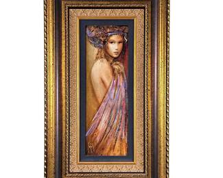 Csaba Markus (Hungarian b. 1953) GICLEE | Venus au Bain. Embellished Giclee on canvas. 19 x 6.5 in. Canvas. Signed lower left, labeled on verso. -  h. 30 x w. 17.5 in (Frame)
