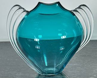 THOMAS BUECHNER III HAND BLOWN VASE | Hand blown art glass vase signed & dated on bottom “1994” - h. 7.5 x w. 8.5 x d. 5.5 in
