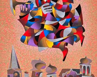 ANATOLE KRASNYANSKY (Ukrainian 1930-2023), SERIGRAPH | Celebration II. Serigraph print. 39.5 x 27.5 in sight. Signed lower left, numbered “AP 26/50” lower right, labeled on verso. - h. 52.5 x w. 40.5 in (Frame)