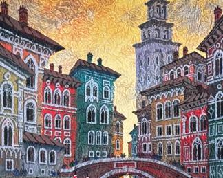 ANATOLE KRASNYANSKI (Ukrainian 1930-2023) SERIOLITHOGRAPH | Venice Yellow Sunset. Seriolithograph. 29 x 26 in. Sight. Print signed lower right, labeled on verso. - h. 38 x w. 35 in (Frame)